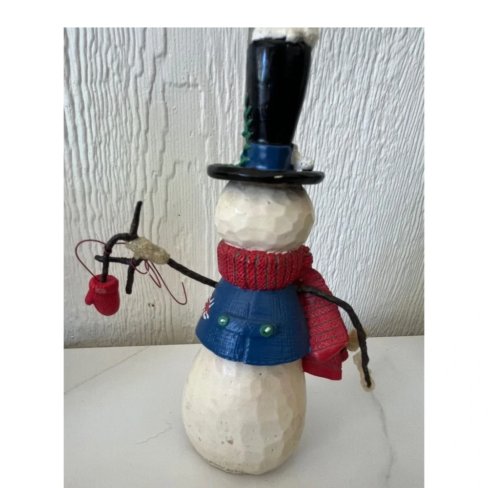 Uncle Artie Handmade Snowman Figurine Black Top Hat Red Scarf Christmas Decor‎